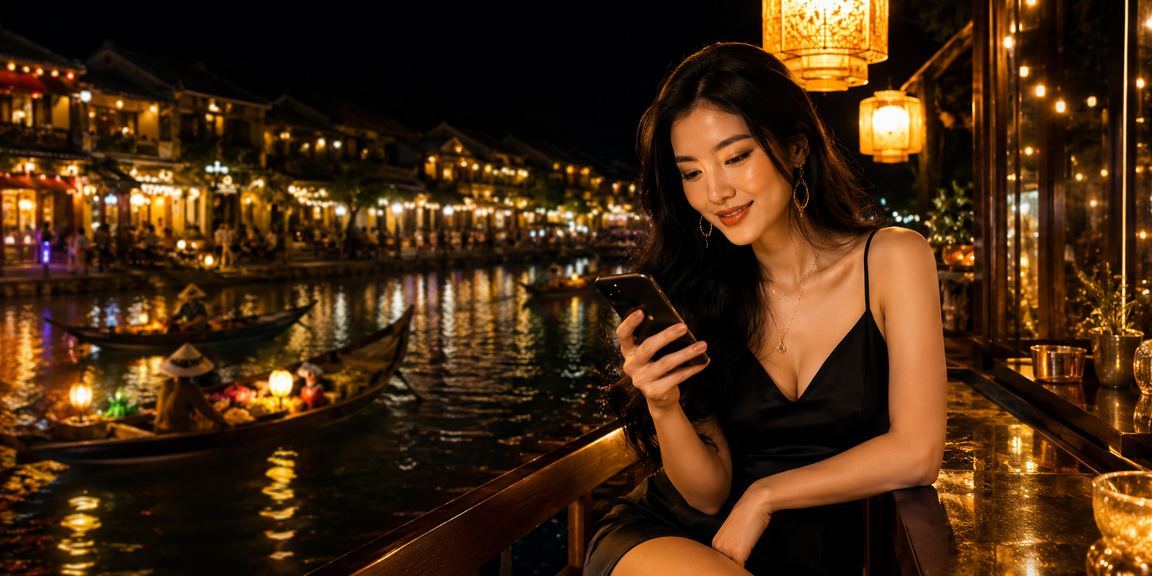 Cảnh người chơi slot game tại Hội An với trải nghiệm cà phê truyền thống Việt Nam